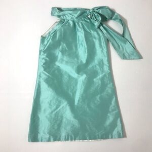 LaRoque Silk Formal Caroline Bow Southern Designed Lined Midi Dress Aqua Teal XS